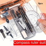 8PCS Drawings for Geometry School Compasses, Mechanical Pencils, Protractors, Rulers, and Tripods, with Storage Boxes