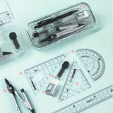 8PCS Drawings for Geometry School Compasses, Mechanical Pencils, Protractors, Rulers, and Tripods, with Storage Boxes