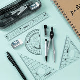 8PCS Drawings for Geometry School Compasses, Mechanical Pencils, Protractors, Rulers, and Tripods, with Storage Boxes