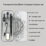 8PCS Drawings for Geometry School Compasses, Mechanical Pencils, Protractors, Rulers, and Tripods, with Storage Boxes
