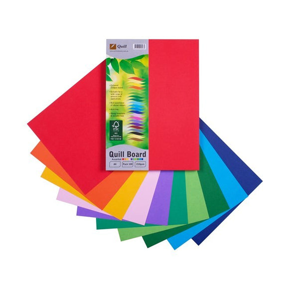 Quill XL MultiBoard 210 gsm A4 10 Assorted Colours (pack of 100) 9310703990265