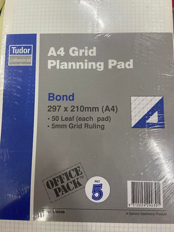 A4 Grid Planning Pad 50 Leaf 5mm Grid - 5pk