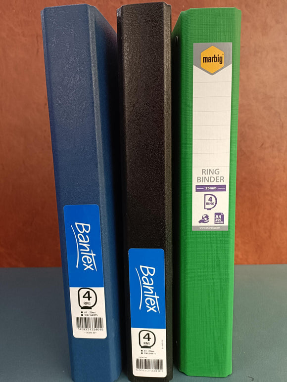 Ring Binder A4 4D 25mm Assorted Colours
