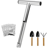 1 SET Soil Sample Probe, Soil Sampling Tools, T-Style Handle Soil Probe Rod for Lawn Farm Golf Course, Soil Probes for Soil Sampling with a Set of Garden Tools and 4pcs Reusable Sample Bags