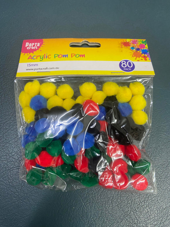 Acrylic Pom Pom 15mm 80pk