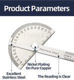 180 Degree Protractor Metal Angle Finder Angle Ruler Woodworking Tools Measuring Ruler Angle Meter Stainless Steel Goniometer