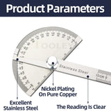180 Degree Protractor Metal Angle Finder Angle Ruler Woodworking Tools Measuring Ruler Angle Meter Stainless Steel Goniometer