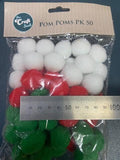 Pom Poms - Red, Green and White - Pack of 50