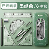 Exquisite 7/8in 1 Ruler Stationery Set Aluminum Alloy Compasses Multifunctional Combination Ruler Triangle Protractor Drawing