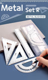Aluminum Alloy Four-piece Ruler High Value Drawing Set Small Triangle Geometric Protractor Metal Ruler School Office Stationery