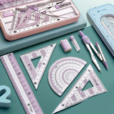 Exquisite 7/8in 1 Ruler Stationery Set Aluminum Alloy Compasses Multifunctional Combination Ruler Triangle Protractor Drawing