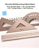 Metal Ruler School Drawing Measuring Triangle Ruler for Kids Learning Angle Straight Ruler Set Office Accessories Supplies