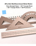 Deli Metal Ruler School Drawing Measuring Triangle Ruler for Kids Learning Angle Straight Ruler Set Office Accessories Supplies