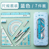 Exquisite 7/8in 1 Ruler Stationery Set Aluminum Alloy Compasses Multifunctional Combination Ruler Triangle Protractor Drawing