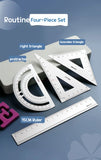 Aluminum Alloy Four-piece Ruler High Value Drawing Set Small Triangle Geometric Protractor Metal Ruler School Office Stationery