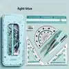 Exquisite 7/8in 1 Ruler Stationery Set Aluminum Alloy Compasses Multifunctional Combination Ruler Triangle Protractor Drawing