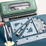 Exquisite 7/8in 1 Ruler Stationery Set Aluminum Alloy Compasses Multifunctional Combination Ruler Triangle Protractor Drawing