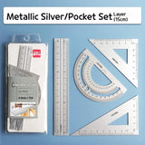 Aluminum Alloy Four-piece Ruler High Value Drawing Set Small Triangle Geometric Protractor Metal Ruler School Office Stationery