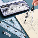 Exquisite 7/8in 1 Ruler Stationery Set Aluminum Alloy Compasses Multifunctional Combination Ruler Triangle Protractor Drawing
