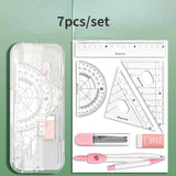 4pcs/7pcs Geometric Mathematical Drawing Tool Set Multi-functional Compass Protractor Ruler Eraser