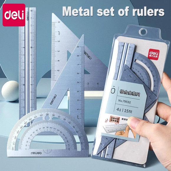 Metal Ruler School Drawing Measuring Triangle Ruler for Kids Learning Angle Straight Ruler Set Office Accessories Supplies