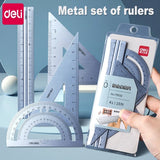 Metal Ruler School Drawing Measuring Triangle Ruler for Kids Learning Angle Straight Ruler Set Office Accessories Supplies