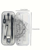 8PCS Drawings for Geometry School Compasses, Mechanical Pencils, Protractors, Rulers, and Tripods, with Storage Boxes
