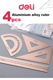 Deli Metal Ruler School Drawing Measuring Triangle Ruler for Kids Learning Angle Straight Ruler Set Office Accessories Supplies