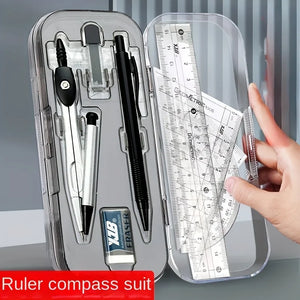 8PCS Drawings for Geometry School Compasses, Mechanical Pencils, Protractors, Rulers, and Tripods, with Storage Boxes
